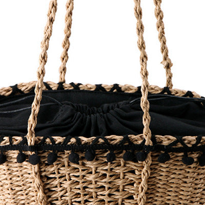 Braided Basket Bag with Pompons Stornfield
