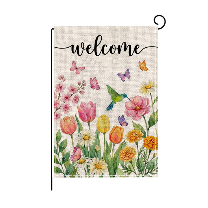 Botanical Welcome Garden Flag Linen-Texture Double-Sided Outdoor Decorative Banner