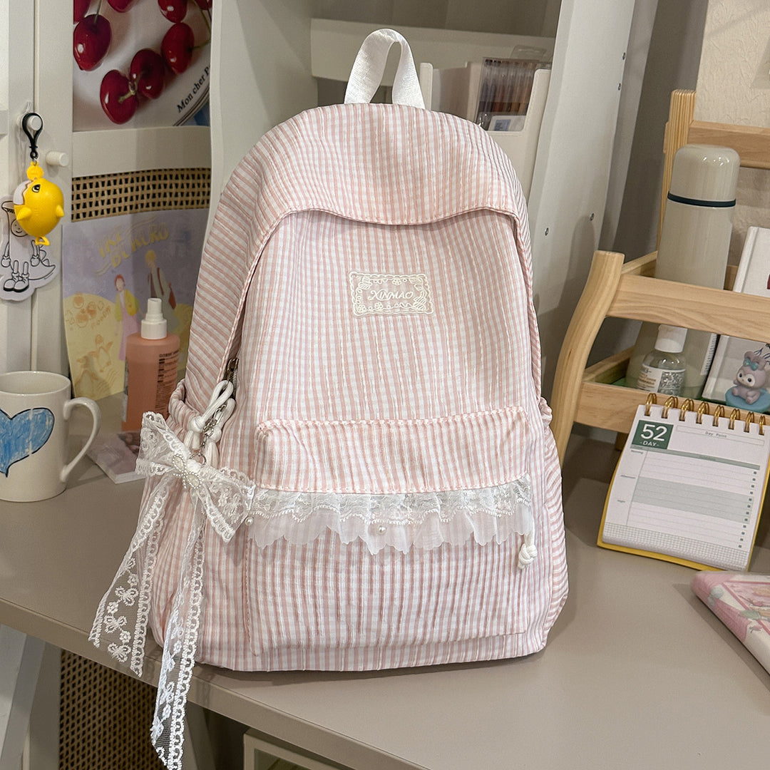 Charming Striped Lace-Trimmed Backpack Stornfield