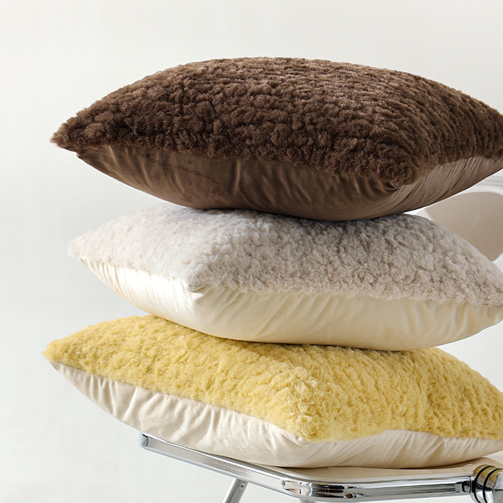 Cozy square decorative pillow with teddy bear fur cover