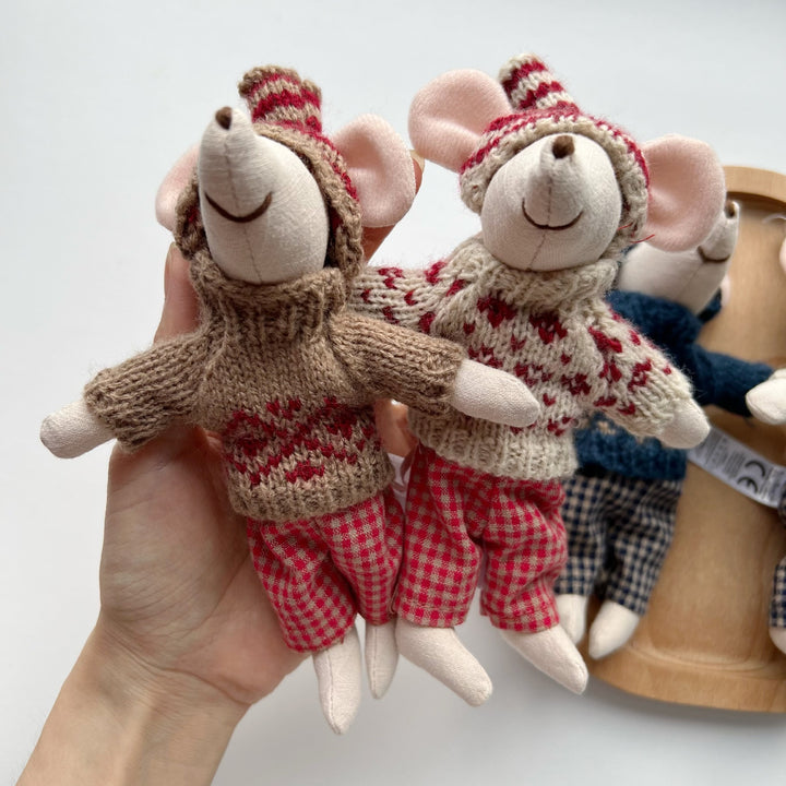 Handcrafted Cotton Plush Mouse Doll with Crochet Dress