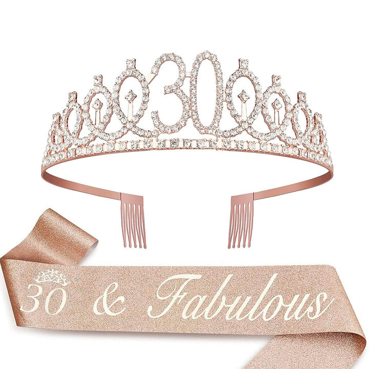 Ladies Crystal Princess Crown with 30 & Fabulous lettering Stornfield