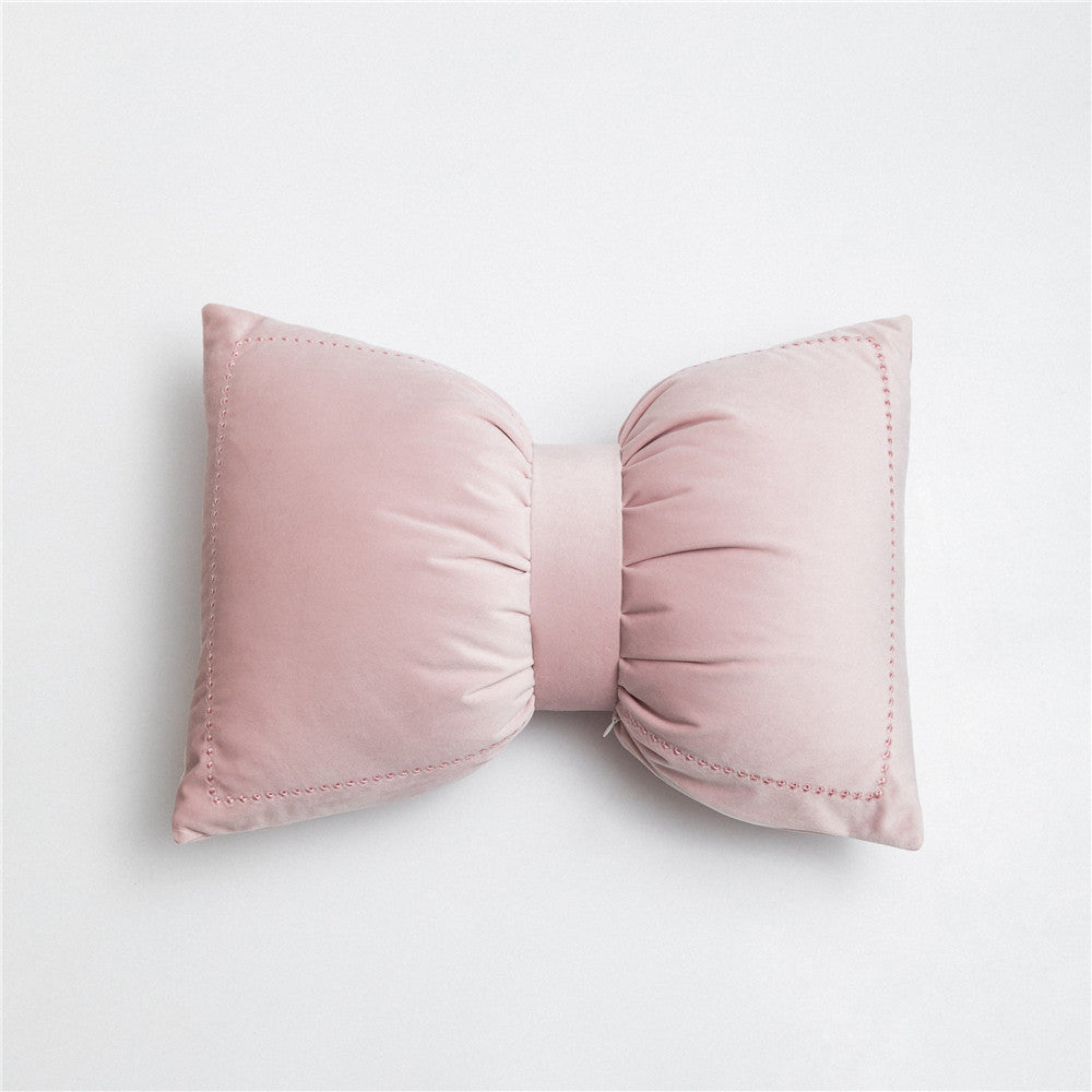 Velvet Bow Accent Pillow with Stud-Trim and Center Cinch