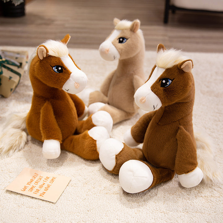 Plush Horse Cuddly Stuffed Pony with Fluffy Tail and Embroidered Face Stornfield