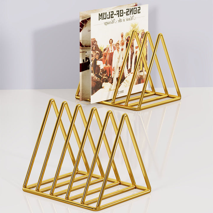 Triangular Metal Wire Record & Book Organizer Rack