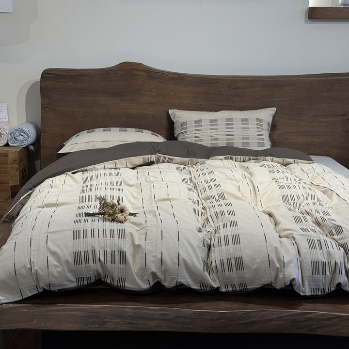 Quilted Lightweight Cotton Duvet Cover Set with Pastel Grid Textured Weave