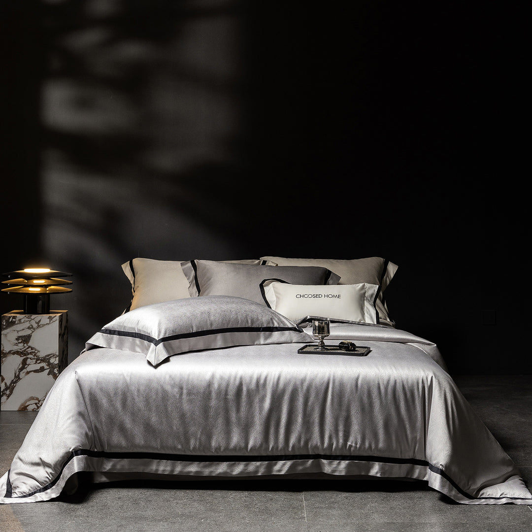 Satin Sateen Duvet Cover Set with Tailored Hem and Matching Pillow Shams