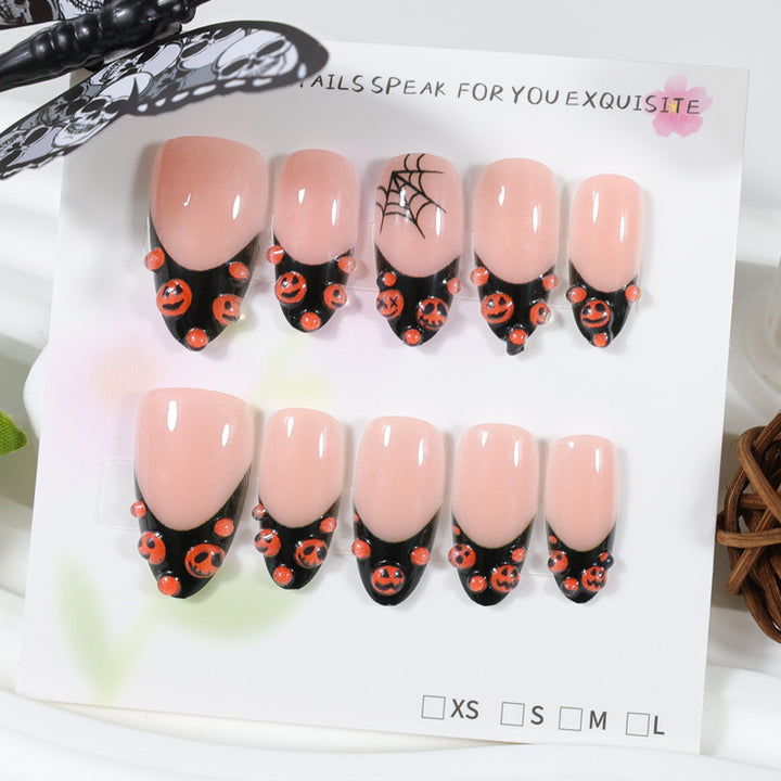 Halloween Art Nail Set with Creative Pumpkin and Spider Designs Stornfield