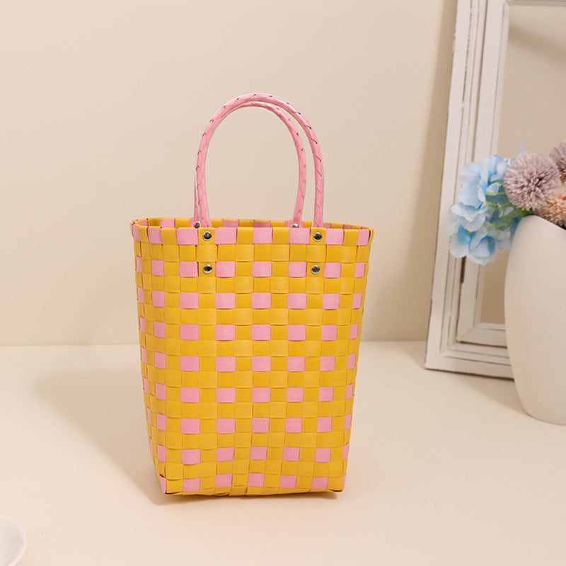 Braided Shopping Bag in Modern Checkered Pattern Stornfield