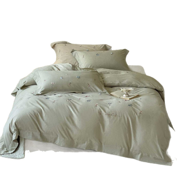 Embroidered Cotton Duvet Cover Bedding Set with Pillowcases