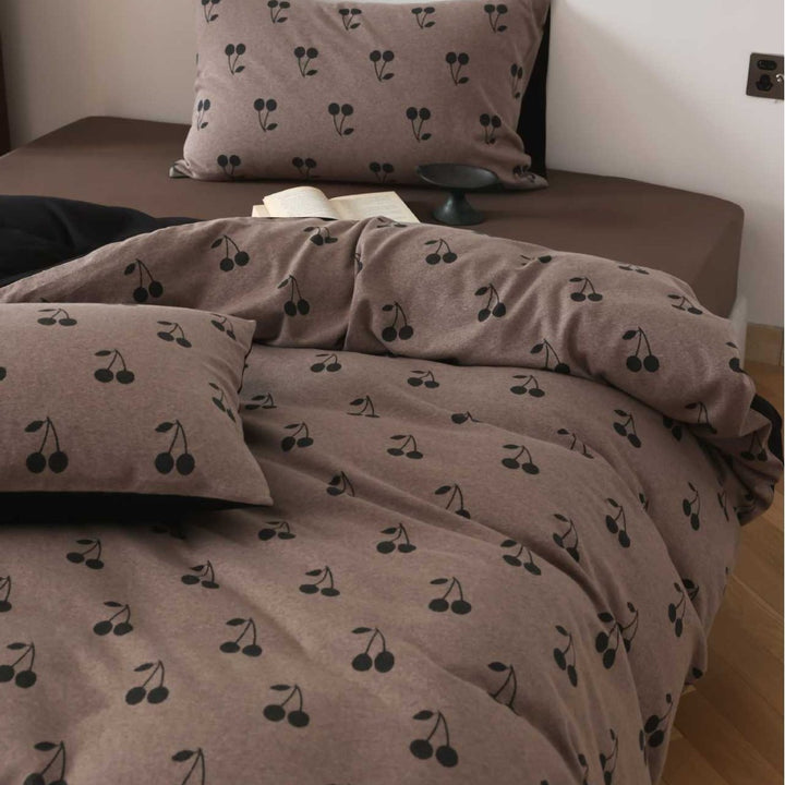 Cherry-Print Cotton Jersey Duvet Cover Set with Matching Pillowcases