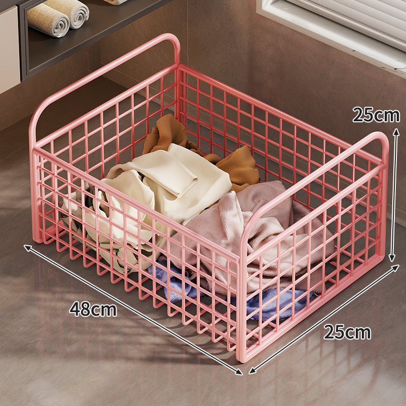 Metal Wire Grid Storage Basket with Raised Side Handles for Shelf and Countertop Organization