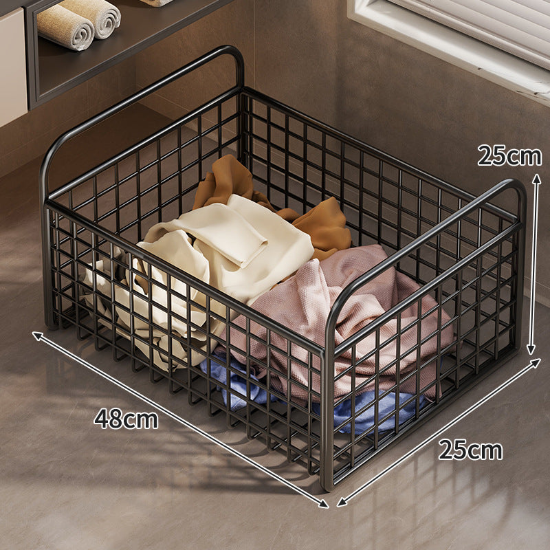 Metal Wire Grid Storage Basket with Raised Side Handles for Shelf and Countertop Organization