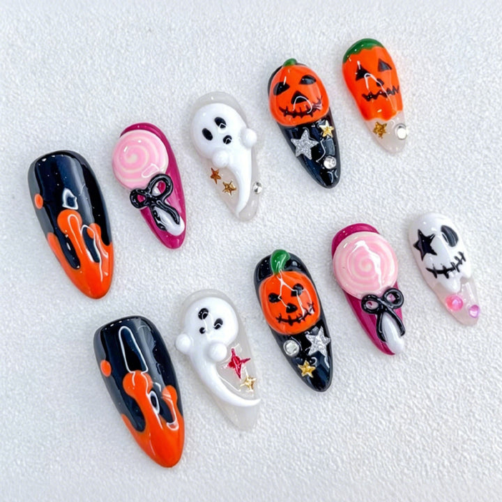 Halloween Artificial Nail Set with Creative Ghost and Pumpkin Designs Stornfield
