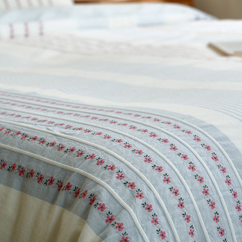 Cotton Sateen Floral-Striped Duvet Cover and Pillowcase Set
