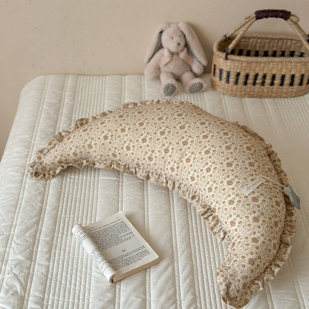 Ergonomic Cotton Maternity Nursing Support Pillow with Ruffled Cover and Bunny Print