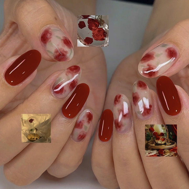 Nail art set with floral accents and glossy finish Stornfield