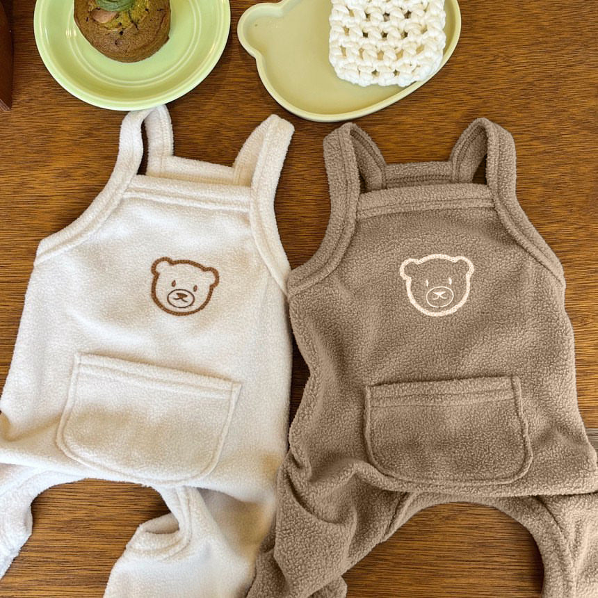 Fleece Romper Dog Onesie with Back Pocket and Embroidered Bear