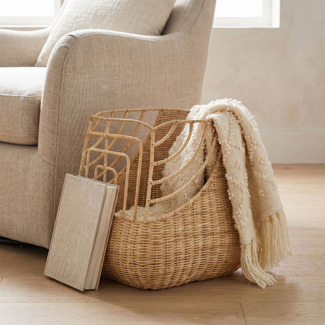 Handcrafted storage basket with curved design Stornfield
