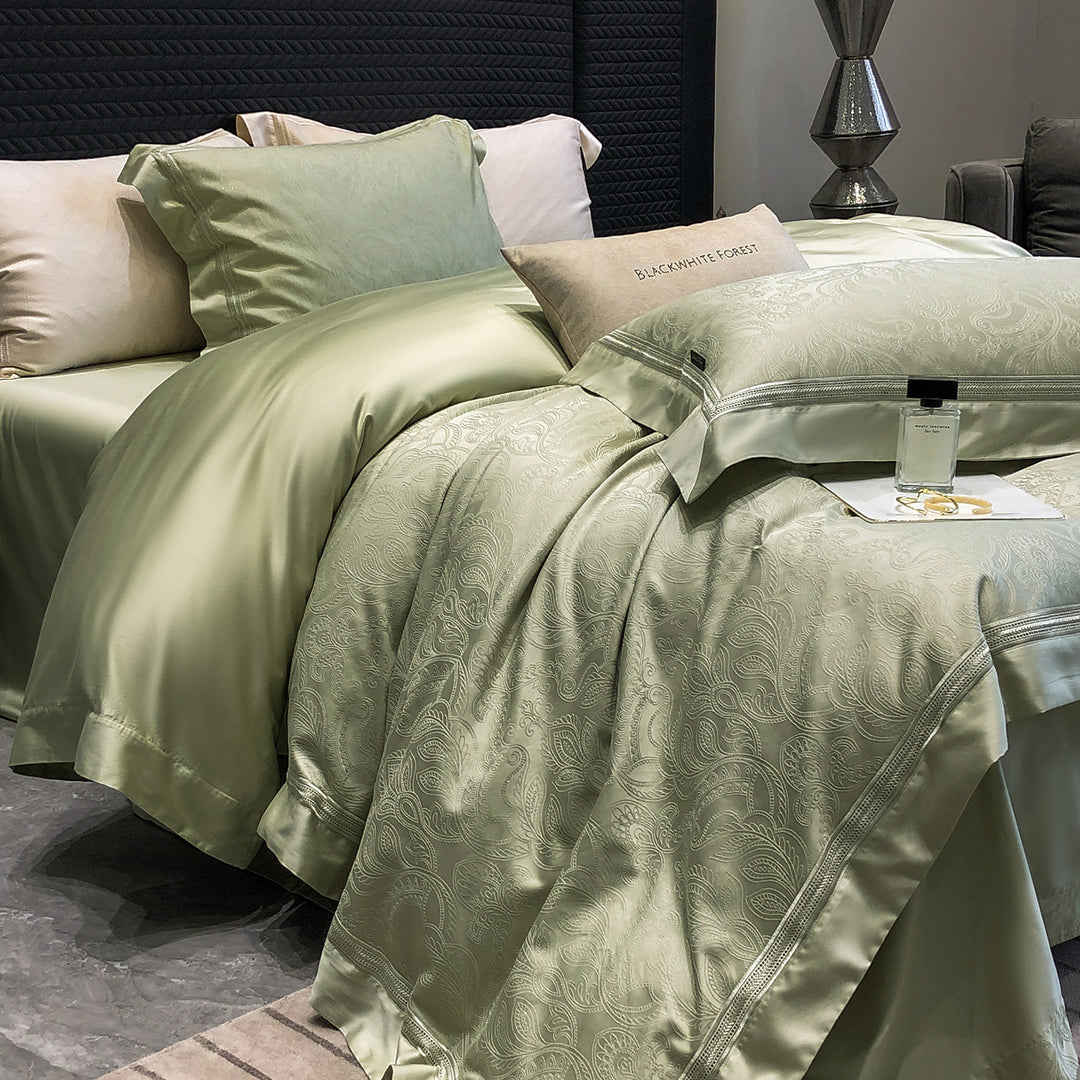 Luxury Textured-Border Egyptian Cotton Duvet Cover Set with Decorative Shams