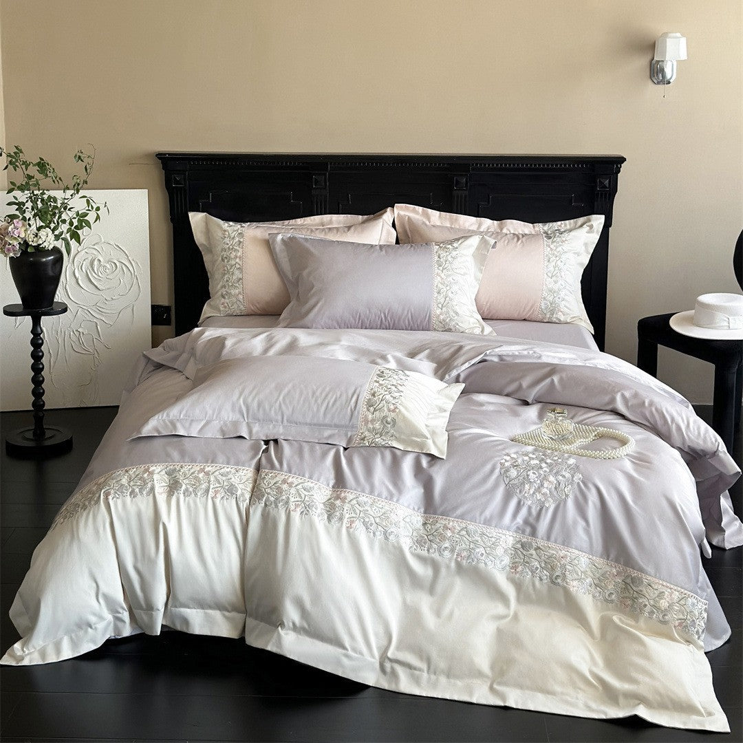 Luxury Embroidered Sateen Cotton Duvet Cover Set