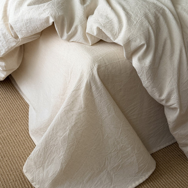 Vintage-Inspired Embroidered Cotton-Linen Duvet Cover Set with Frilled Pillow Shams