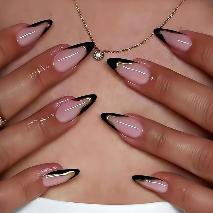 Acrylic nail set with elegant black-and-white lace accent Stornfield