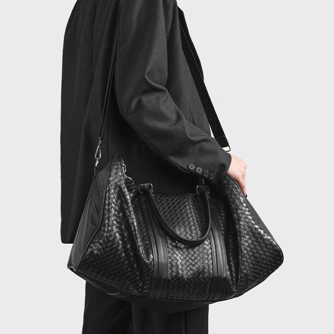 Premium Woven Leather Weekend Duffel Bag Stornfield