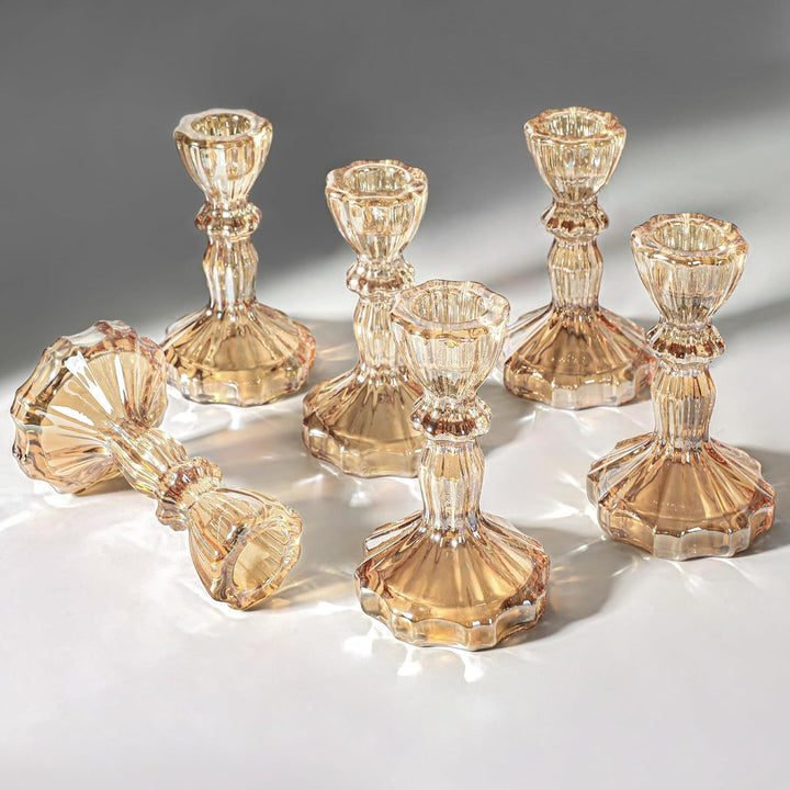Crystal-cut Glass Candlestick Holder with Ribbed Stem Stornfield