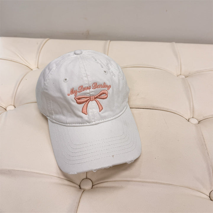 Women's Distressed Cotton Baseball Cap with Bow Embroidery Stornfield