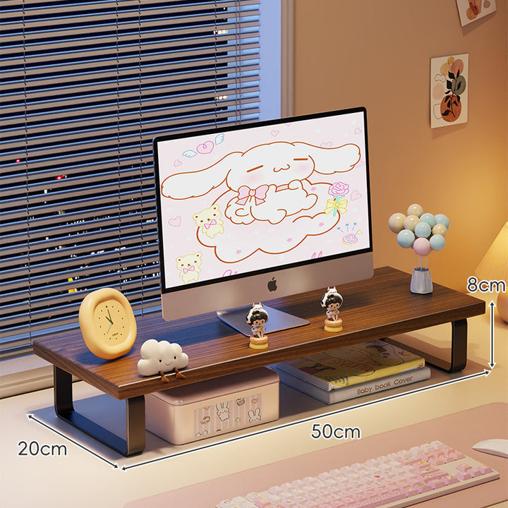 Wood-Top Monitor Riser and Desktop Organizer Stand with Under-Shelf Storage