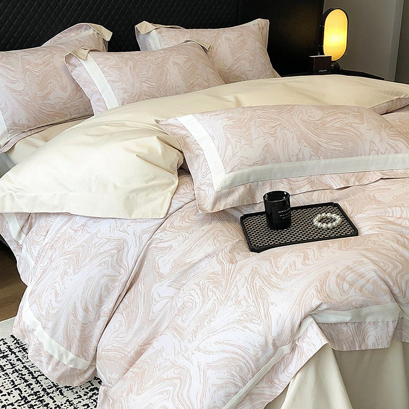 Luxury Marble-Print Cotton Duvet Cover and Pillowcase Set