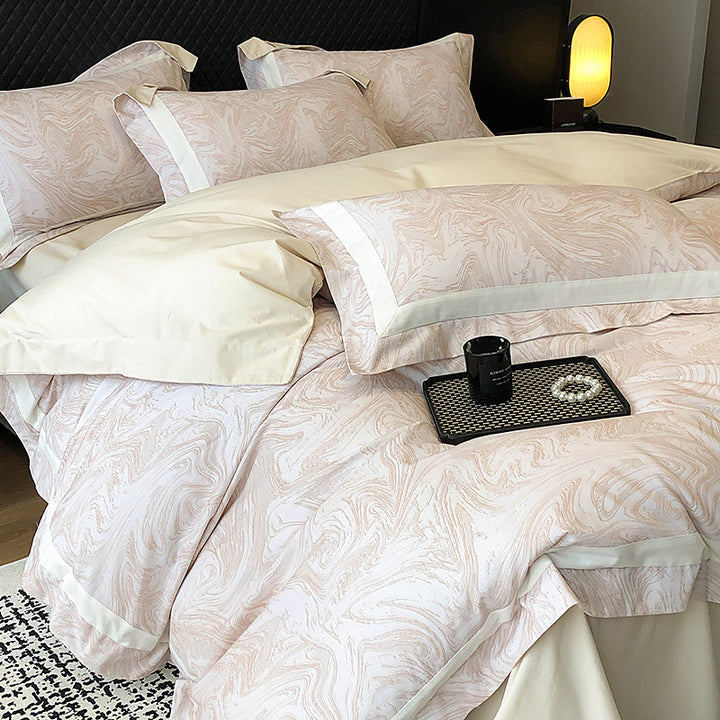Luxury Marble-Print Cotton Duvet Cover and Pillowcase Set