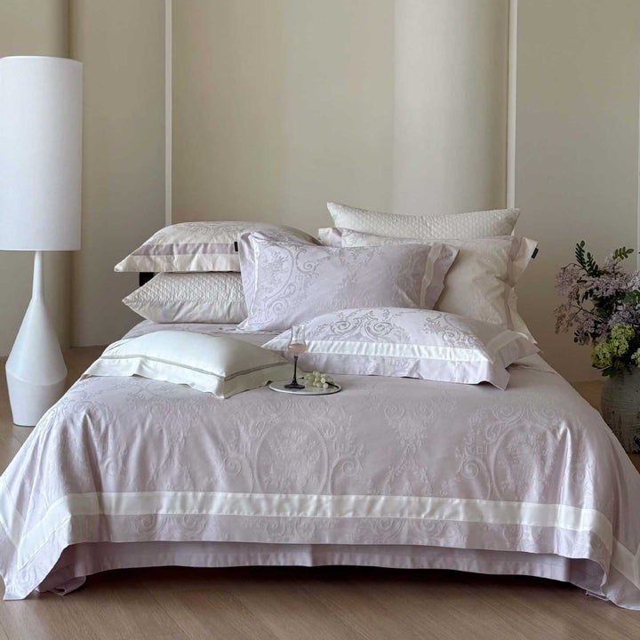 Jacquard Medallion Damask Cotton-Sateen Duvet Cover Set with Satin Border