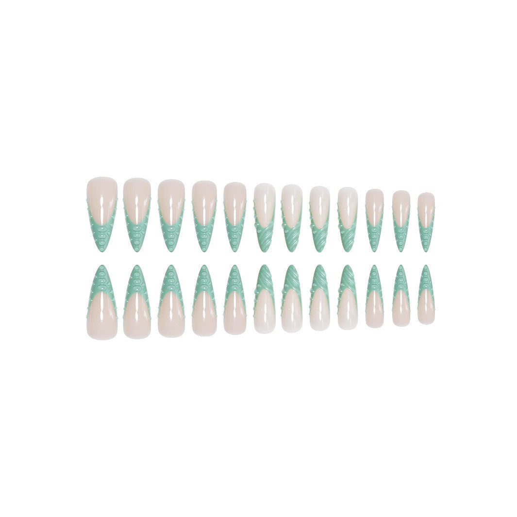Extravagant Stiletto Press-On Nails with Artistic Shell Design Stornfield