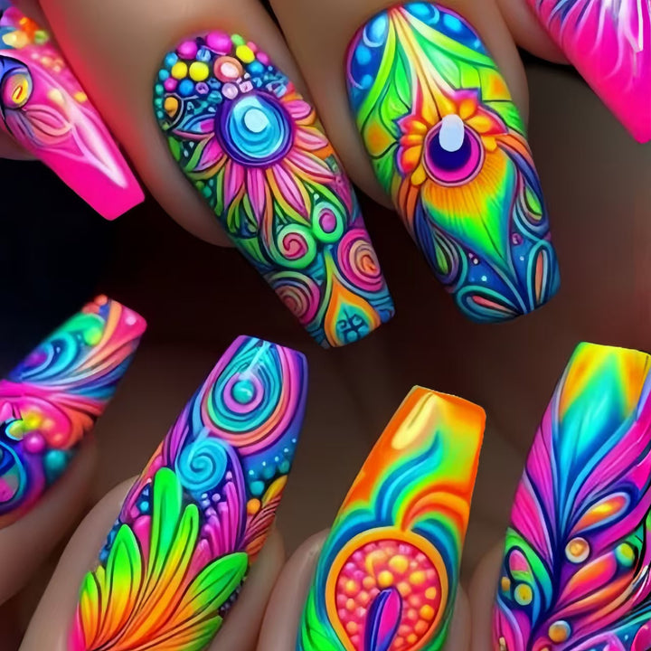 Artificial Nails In Creative and Colorful Flower Pattern Stornfield