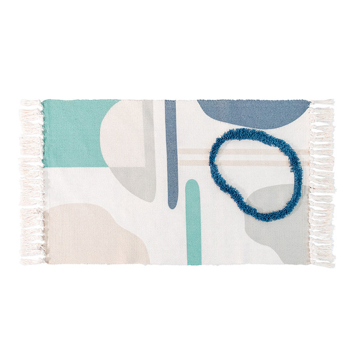 decorative woven bathroom runner with botanical jacquard pattern and fringes Stornfield
