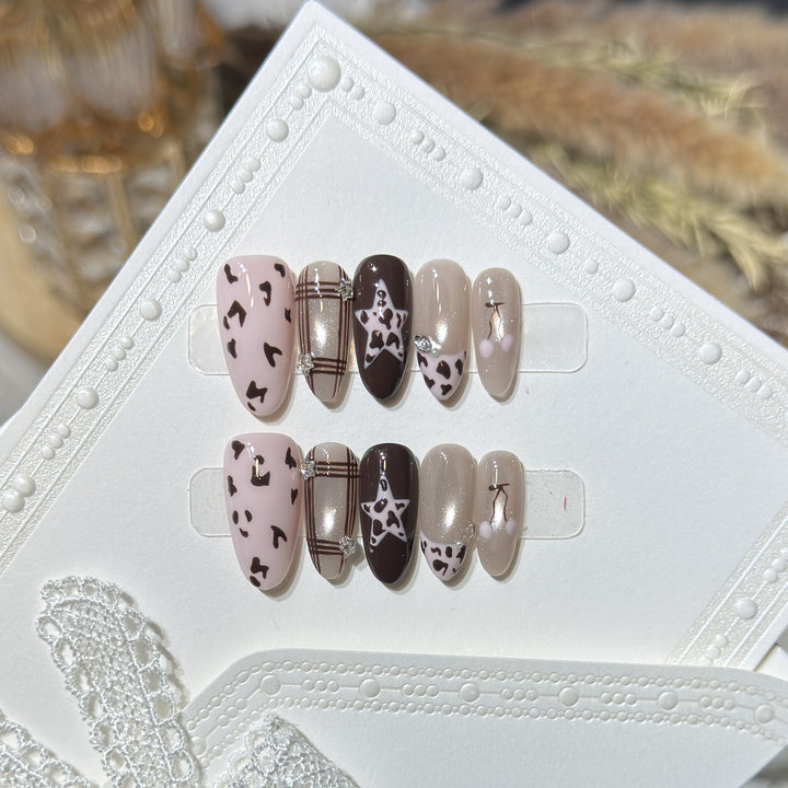 Artistic Press-On Nail Art Set with Unique Pattern Designs Stornfield