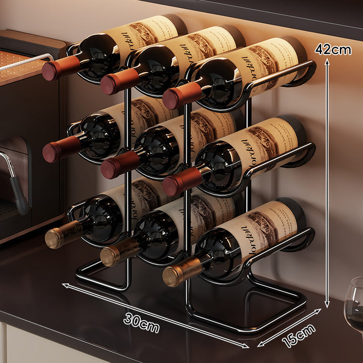 Countertop Six-Bottle Metal Wine Rack Organizer with Stacked Horizontal Holders