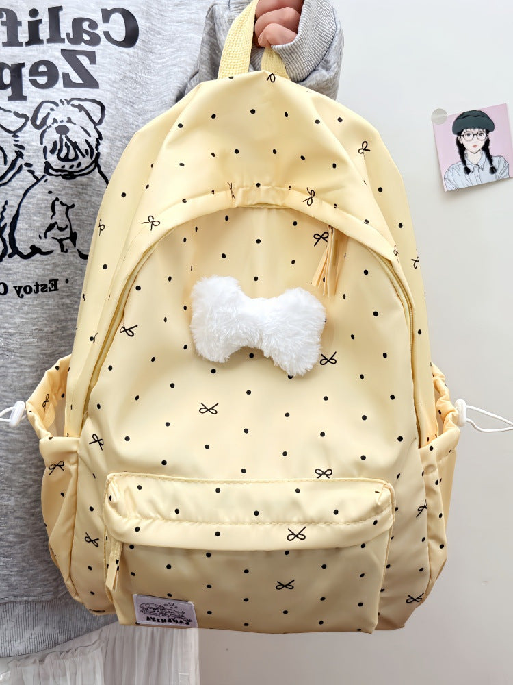 Cute Polka Dot Backpack with Plush Bow Stornfield