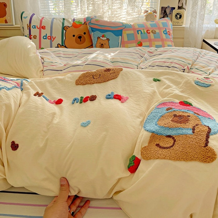 Cute Cartoon Bear Pattern Duvet Cover Set
