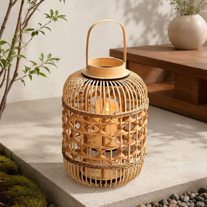 Decorative Lantern made of woven bamboo Stornfield