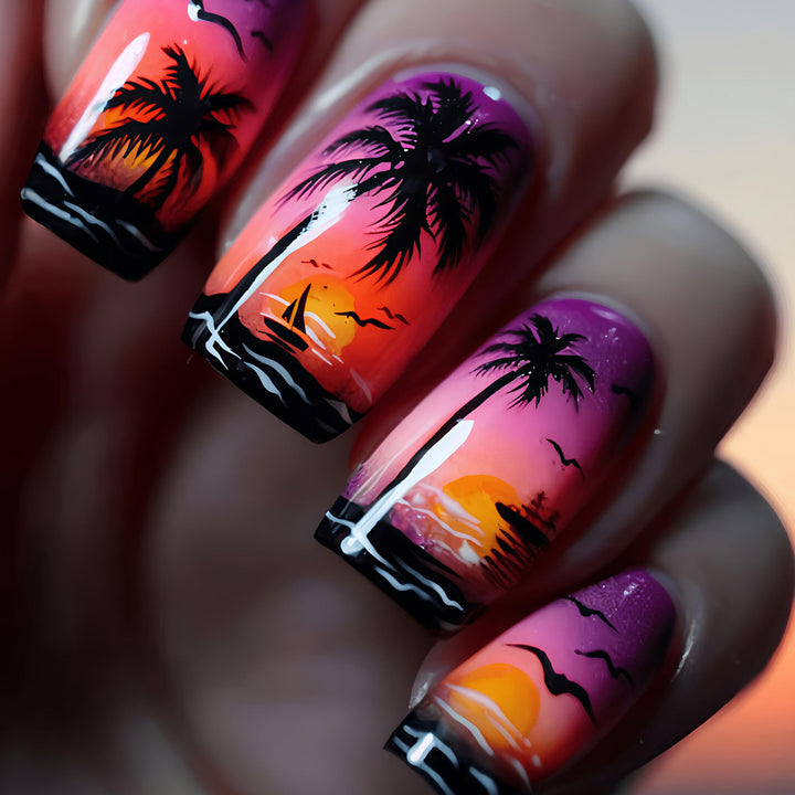 Artificial nails with tropical beach motif Stornfield