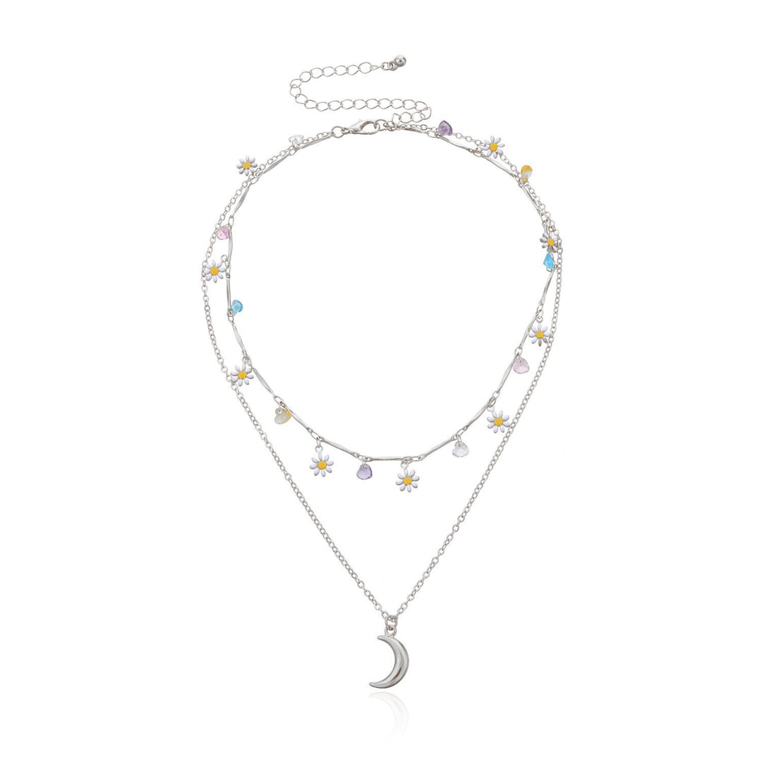 Layered Moon and Daisy Pendant Necklace Stornfield
