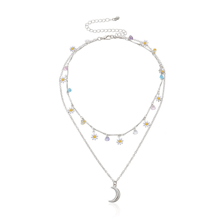 Layered Moon and Daisy Pendant Necklace Stornfield