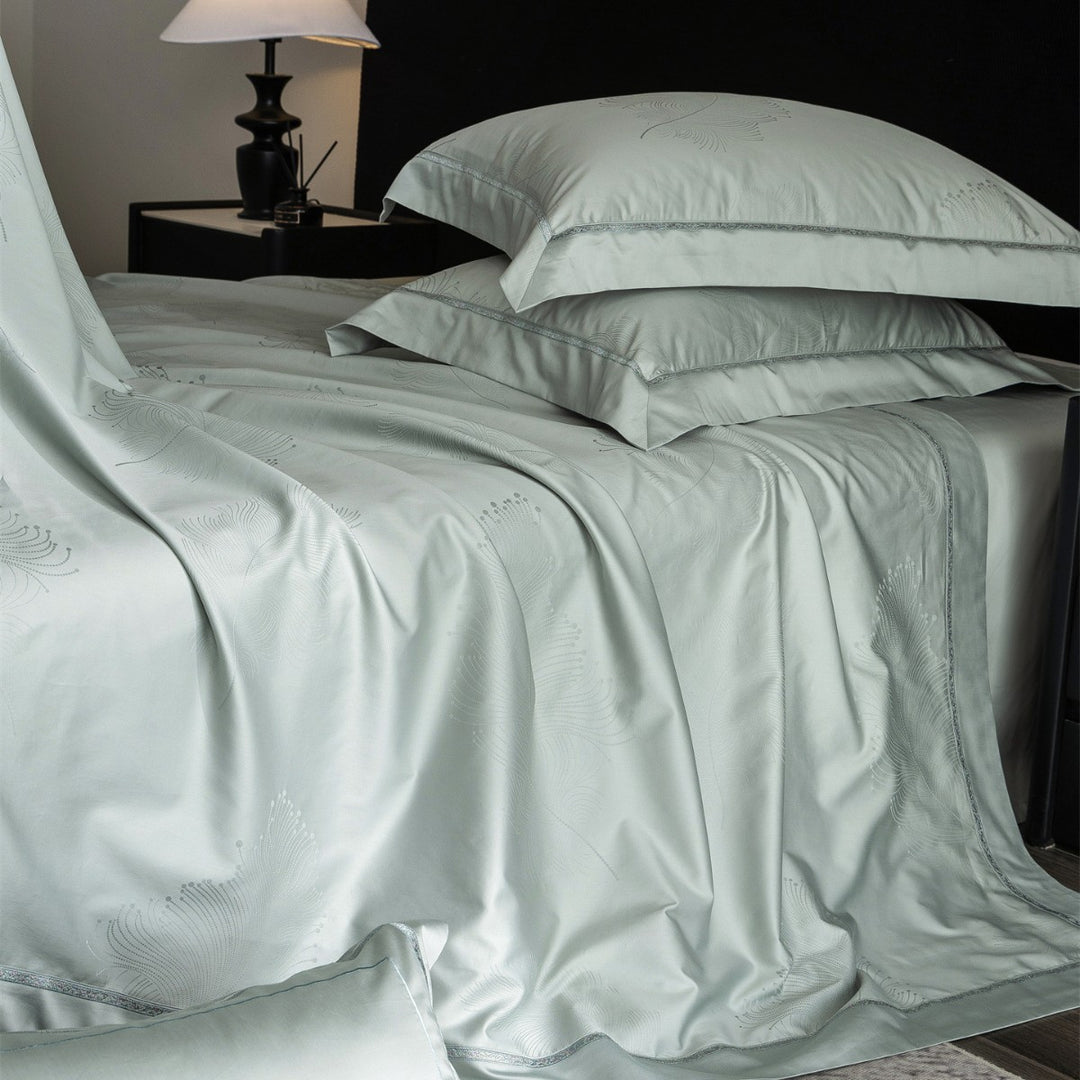 Silk-Effect Jacquard Sheet and Sham Ensemble with Satin Border