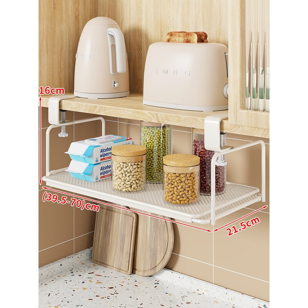 Adjustable Under-Shelf Clamp-Mounted Mesh Hanging Storage Shelf