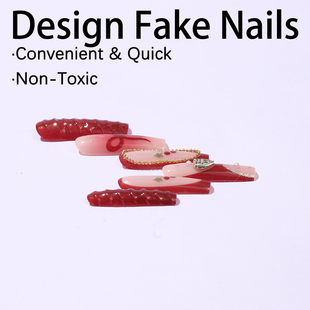 Artificial nail set with festive accents and glitter embellishments Stornfield