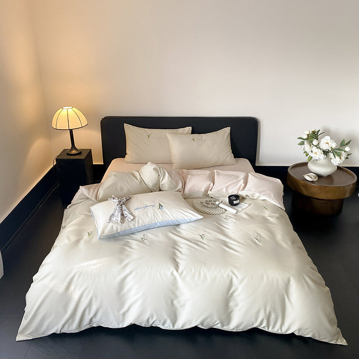 Botanical Embroidered Cotton-Sateen Duvet Cover Set with Pillowcases