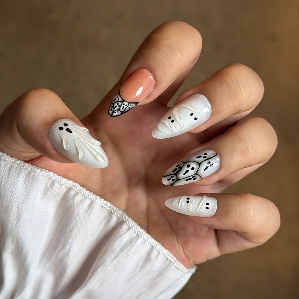 Artistic Ghost-Themed Press-On Nail Set Stornfield